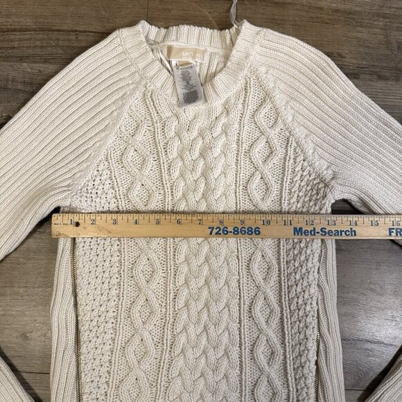 Michael Kors White Chunky Cable Knit Ribbed Long Sleeve Pullover Sweater - Picture 6 of 6